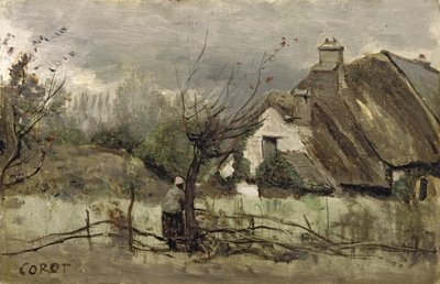 Picardie'de sazdan kulübe by Jean Baptiste Camille Corot