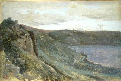 Tepelerle çevrili Tiber Kıyıları, 1825-27 dolayları (tuval üzerine yağlı boya) by Jean Baptiste Camille Corot