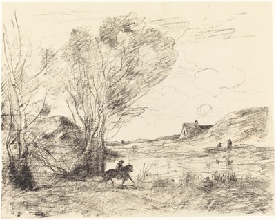 Sazlıktaki Binici by Jean Baptiste Camille Corot