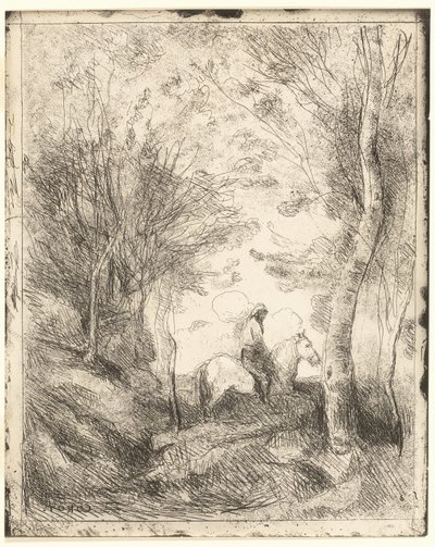 Ormandaki Binici, büyük tabak by Jean Baptiste Camille Corot