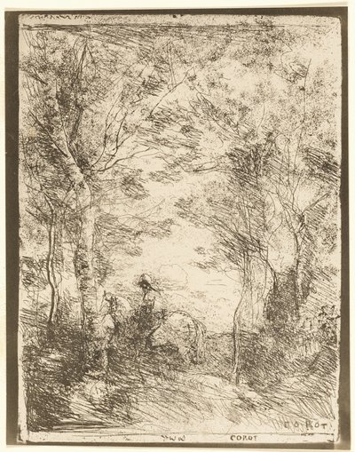 Ormandaki Binici, küçük tabak by Jean Baptiste Camille Corot