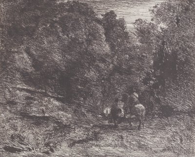 Bir Ormanda İki Gezgin Ormandaki Binici ve Yaya, 1854. by Jean Baptiste Camille Corot