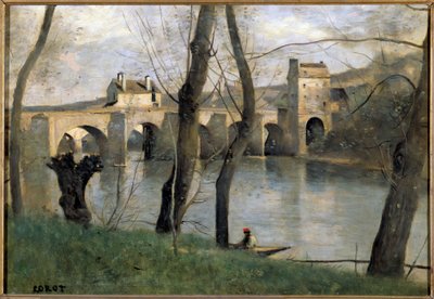 Camille Corot (1796-1875) 19. yüzyıl Güneşi tarafından Mantes Tablosunun köprüsünün görünümü. 0,38x0,55 m Paris Louvre Müzesi by Jean Baptiste Camille Corot