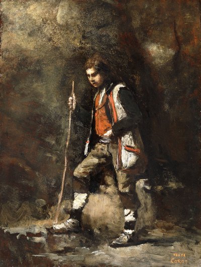 Dağdaki genç İtalyan çocuk; Dağdaki Genç İtalyan Patre, 1845-55 dolayları by Jean Baptiste Camille Corot