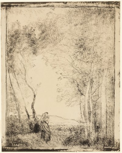 Ormanın Kenarında Genç Anne by Jean Baptiste Camille Corot