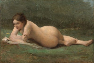 Çimlere uzanmış genç kadın, 1850-60 dolayları by Jean Baptiste Camille Corot
