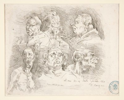 Grotesk Kafaların Eskizleri by Jean Baptiste Carpeaux