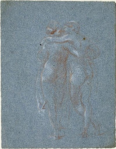 İki Ayakta Figür, Kucaklayan (rekto); Tırpanlı Adam ve Bina Eskizleri (verso) by Jean Baptiste Carpeaux