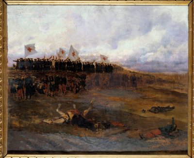 Paris Kuşatması 1870: “”Hıristiyan doktrini okullarının kardeşleri savaş alanına doğru gidiyor”” Resim Edouard Detaille (1848-1912) 1872 Sun. 0,53x0,65 m by Jean Baptiste Edouard Detaille