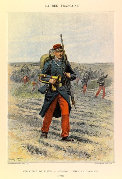 Types and Uniforms of the French Armee of Captain Jules Richard, illustrated by Edouard Detaille (1848-1912): Line Infantry; Clairon in Field Dress in 1885, Private Collection by Jean Baptiste Edouard Detaille