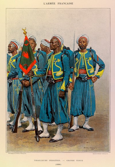Edouard Detaille (1848-1912) tarafından resmedilen Kaptan Jules Richard'ın Fransız Ordusunun türleri ve üniformaları: 1886'da Büyük Kıyafette Yerli Tirailleurs, Özel Koleksiyon by Jean Baptiste Edouard Detaille