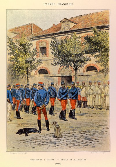 Types and uniforms of the French Armee of Captain Jules Richard, illustrated by Edouard Detaille (1848-1912): Hunters a Horseback; Defile de la parade en 1886, Collection Partiale by Jean Baptiste Edouard Detaille