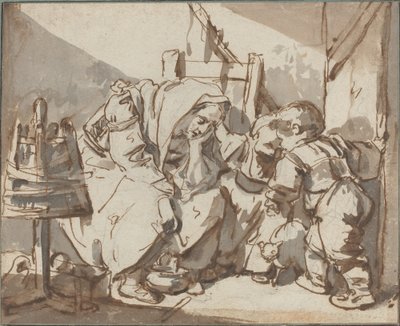 İki Çocuklu Yorgun Bir Kadın by Jean Baptiste Greuze