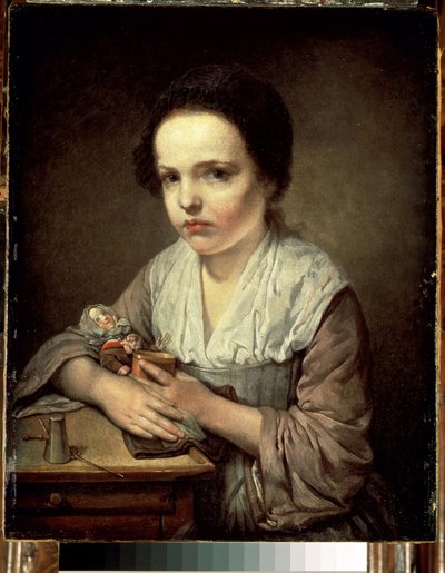 ""Petite fille a la poupee"" (Bebek bebekli kız) Tablo Jean Baptiste Greuze (1725-1805) 1750 Boyut 65x55 cm Ermitaj Müzesi, Sankt Petersburg by Jean Baptiste Greuze