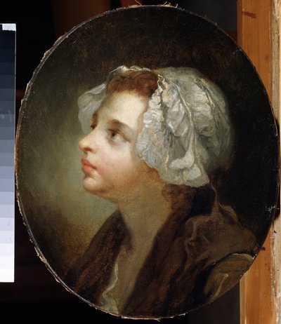 ""Genç bir kızın portresi"" Başına bir eşarp takıyor. Tablo Jean Baptiste Greuze (1725-1805) Regional Art Museum, Chernigov (Chernihiv or Chernigov) Ukrayna by Jean Baptiste Greuze