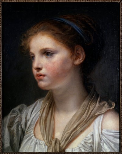 Mavi kurdeleli bir kızın portresi Boyama Jean Baptiste Greuze (1725-1805) 18. yüzyıl Güneşi. 0,45x0,39 m Rennes, Güzel Sanatlar Müzesi by Jean Baptiste Greuze