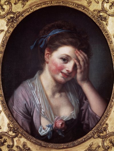 Kızın gül resmi var Jean Baptiste Greuze (1725-1805) 18. yüzyıl. Paris, Musee Cognacq Jay. by Jean Baptiste Greuze