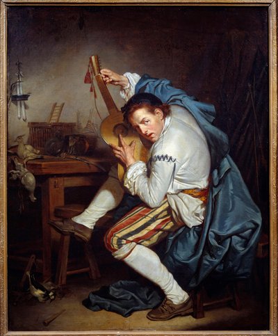 Gitarist ya da av dönüşünde gitarını bağışlayan bir kuş Jean Baptiste Greuze (1725-1805) 18. yüzyıl Güneşi. 0,71x0,57 m Nantes, Güzel Sanatlar Müzesi by Jean Baptiste Greuze