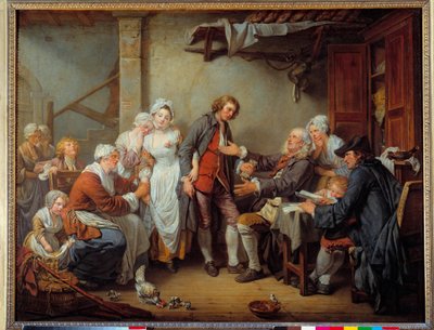 Köy muhtarı Gelinin babası, tacı damadına verir. Jean Baptiste Greuze