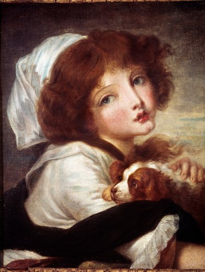 Küçük Köpekli Genç Kız Tablosu Jean Baptiste Greuze (1725-1805) 18. yüzyıl Paris, Musee Cognacq Jay. by Jean Baptiste Greuze