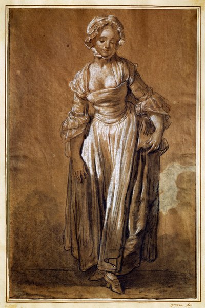 Jean-Baptiste Greuze'nin (1725-1805) çizdiği ayakta duran genç kız by Jean Baptiste Greuze