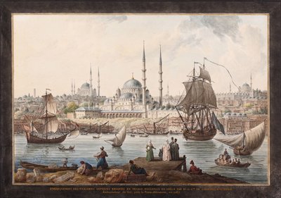 Yeni Cami ve İstanbul Limanı, 18. Yüzyılın İkinci Yarısı. by Jean Baptiste Hilair