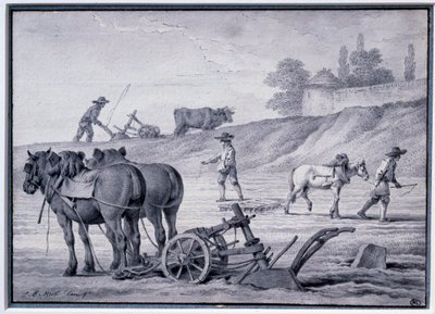 Tarım: çiftçilik sahnesi. Jean Baptiste Huet (1745-1811) tarafından çizim 18. yüzyıl Paris, Louvre Müzesi by Jean Baptiste Huet