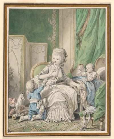 Bir Boudoir'de Anne ve İki Çocuk by Jean Baptiste Huet