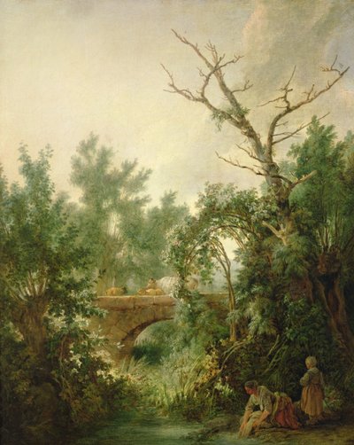 Köylü Kadın Bir Köprünün Yanında Giysi Yıkanıyor by Jean Baptiste Huet
