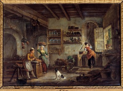 Bir mutfak iç mekanı Aşçılar ve hizmetçiler efendilerinin yemeklerini hazırlarlar. Jean Baptiste Lallemant