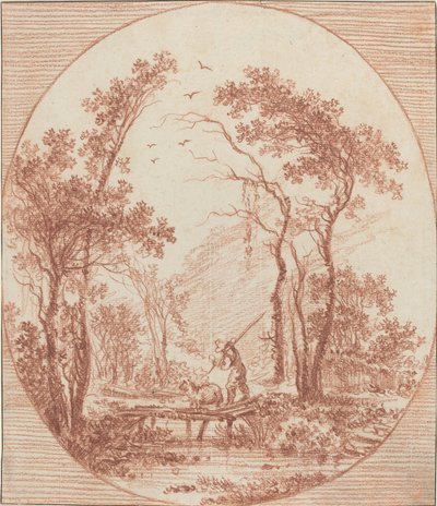 Bir Çiftçi ve Bir Koyun Rustik Bir Köprüden Geçiyor by Jean Baptiste Le Prince