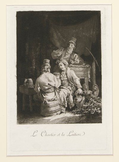 La vertu au kabare (Kabaredeki Erdem) ve Le charretier et la laitiere (Carter ve Dairywoman) by Jean Baptiste Le Prince