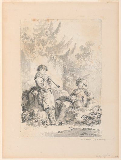 Çoban Çocuk ve Çoban Bir Manzarada by Jean Baptiste Le Prince