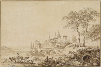 Müstahkem Bir Kasabanın Önündeki Manzaradaki Çobanlar by Jean Baptiste Le Prince