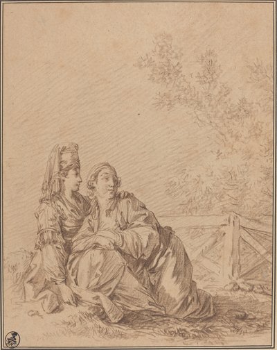 Manzarada Oturan İki Rus by Jean Baptiste Le Prince