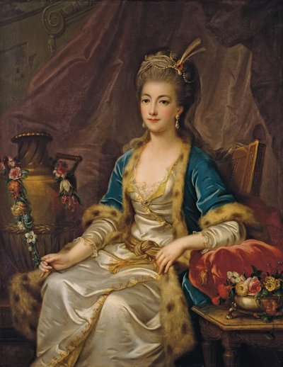 "A la russe" giyinmiş oturan bir kadının portresi by Jean Baptiste Leprince