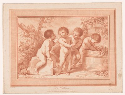 Bir şarap fıçısı ile dört putti La Vendange (nesne üzerindeki başlık) by Jean Baptiste Lucien