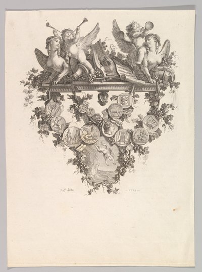 Sfenks ve Putti ile Vinyet, 1779. by Jean Baptiste Marie Huet