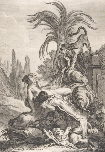 Korkmuş Naiad Dağınık bir Naiad, bir aslan gördüğünde korkuyla geri tepiyor, ca. 1740., by Jean Baptiste Marie Pierre