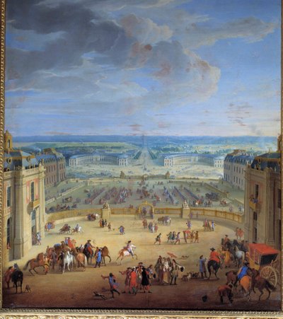 Versailles kalesinden görülen, mermer avludan alınan Les Ecuries, Françoise d