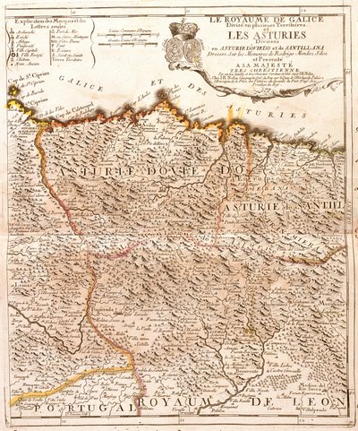 Asturias (İspanya) Haritası (Gravür by Jean-Baptiste Nolin