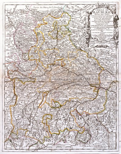 Bavyera (Almanya) Haritası (Gravür by Jean-Baptiste Nolin