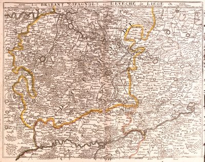 İspanyol Brabant (Flaman ve Valon Brabant) ve Liege (Belçika) piskoposluk haritası (Gravür by Jean-Baptiste Nolin