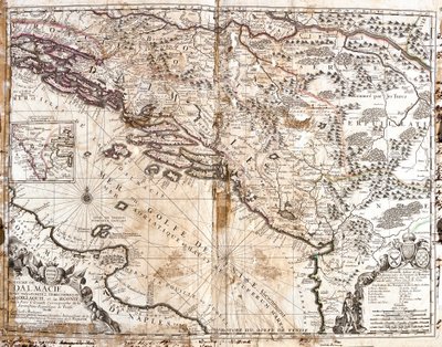 Dalmaçya Krallığı Haritası (bugünkü Hırvatistan ve Karadağ), Venedik Körfezi (Adriyatik Denizi) kıyısında (Gravür by Jean-Baptiste Nolin