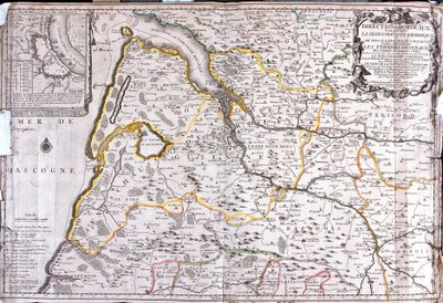 Bordeaux (Fransa) çevresinin haritası (Gravür by Jean-Baptiste Nolin