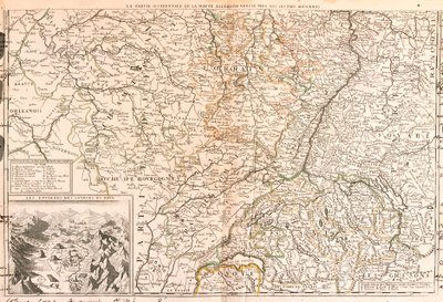 Ren (Almanya, İsviçre, Fransa) çevresindeki bölgenin haritası (Gravür by Jean Baptiste Nolin
