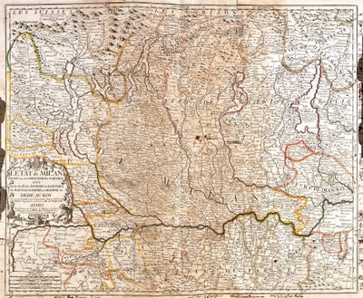 Milano (İtalya) bölgesinin haritası (Gravür by Jean-Baptiste Nolin