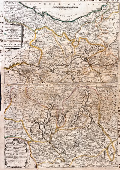 Milano (İtalya) bölgesinin haritası (Gravür by Jean-Baptiste Nolin