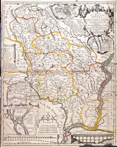 Uzes (Fransa) piskoposluk haritası (Gravür by Jean-Baptiste Nolin