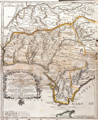 Granada ve Endülüs (İspanya) krallıklarının haritası (Gravür by Jean-Baptiste Nolin